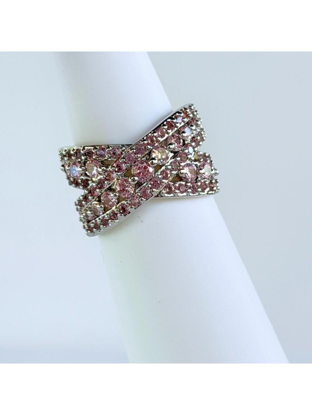 Bomb Party Ring Sz 8 "All I Heart About" Rose Quartz CZ on Rhodium RG59942